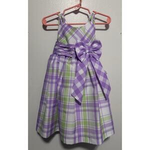 Bonnie Jean Toddler Girls Dress Size 2T Sleeveless Plaid Lavender Green Easter